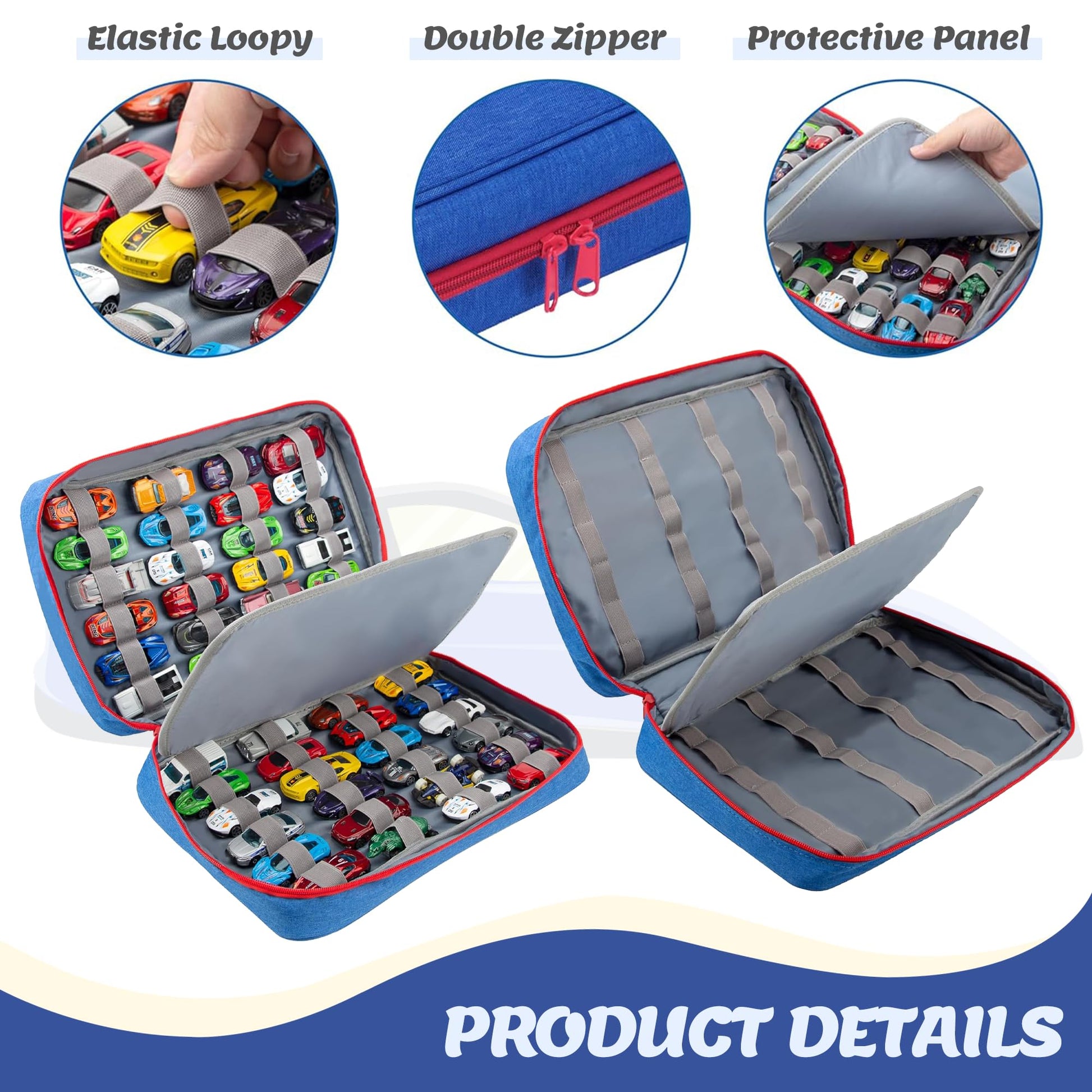 KISLANE Car Storage Case Organizer for 48 Vehicles - Portable 1:64 Scale Die-Cast Collection Carrying Case with Elastic Slots, Travel Storage Bag for