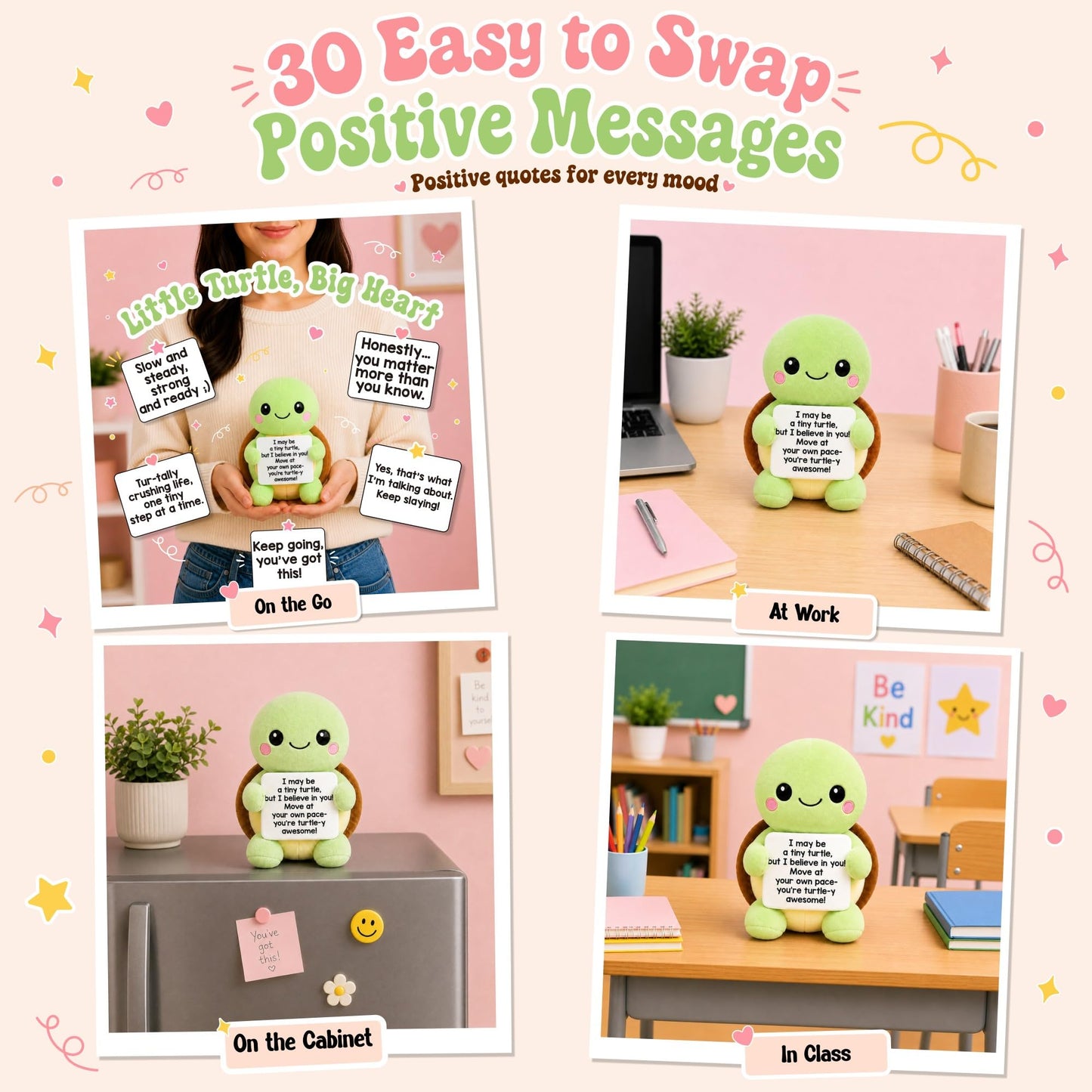 Puraesla Funny Turtle Plush, Positive Squishy Plushie Affirmation Animal with 30 Supportive Messages, Stress Relief Relaxing, Birthday Appreaciation