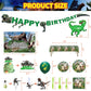 Dinosaur Themed Birthday Party Decoration Kit - Includes Backdrop, Tablecloth, Birthday Banner, Cake/Cupcake Toppers, Hanging Swirls, Disposable