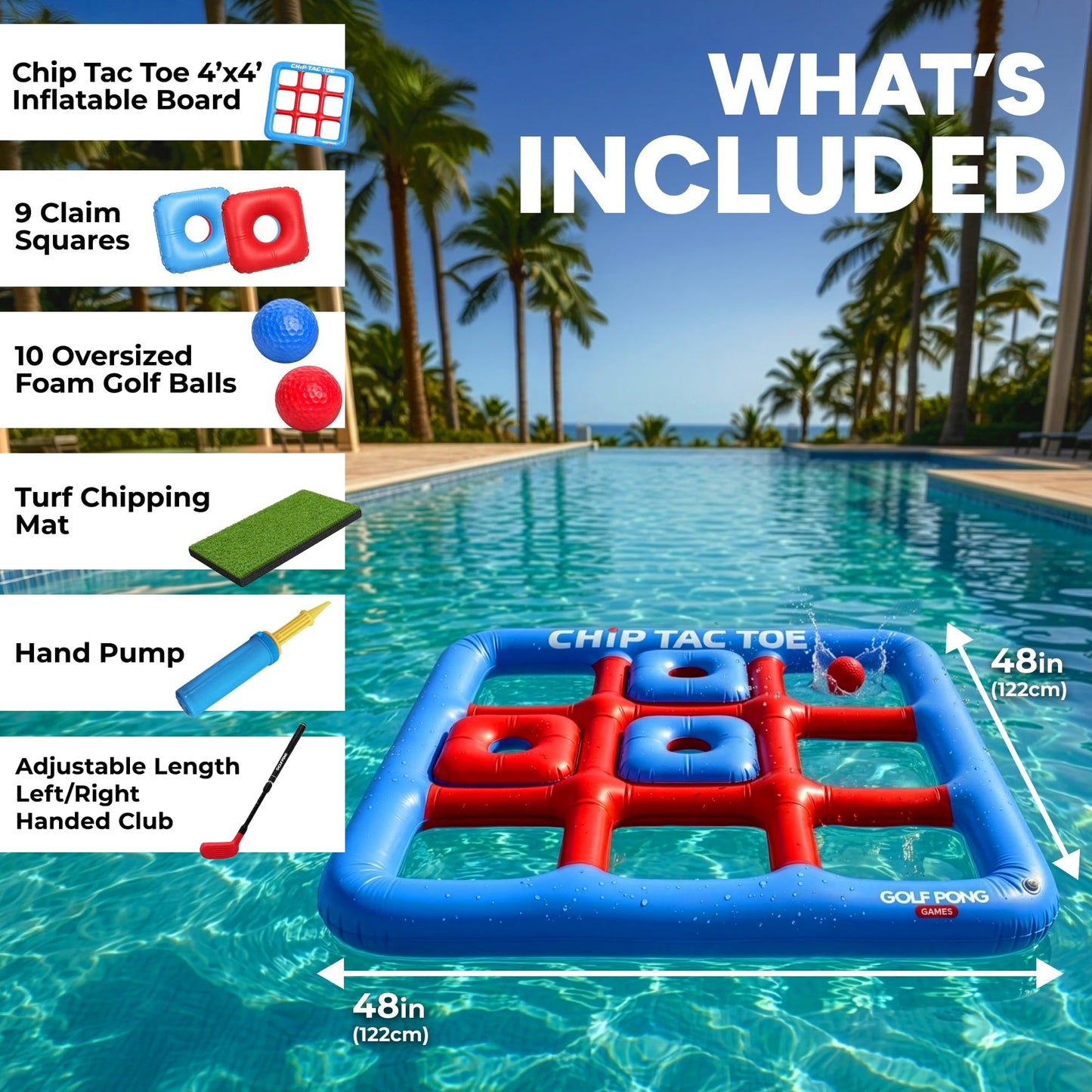 Golf Pong Chip Tac Toe Floating Pool Golf Game, Club Included