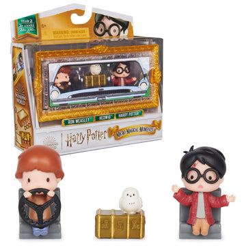 Wizarding World Harry Potter Micro Magical Moments Collectible Figures Multipack Ford Anglia with Harry Potter, Ron Weasley, Owl Hedwig and Display