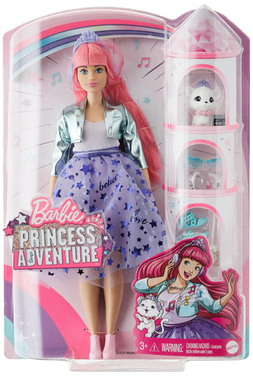 Barbie Princess Adventure Daisy Doll in Princess Fashion (12-inch Curvy) with Pink Hair, Pet Kitten, Tiara, 2 Pairs of Shoes and Accessories, for 3 to
