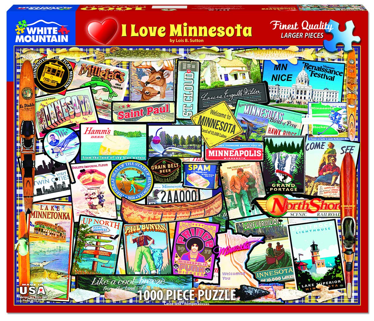 White Mountain 1000 Piece Jigsaw Puzzle Land of Lakes, I Love Minnesota