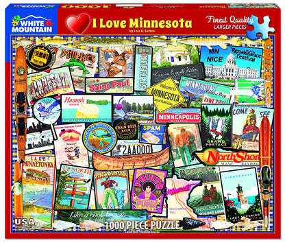 White Mountain 1000 Piece Jigsaw Puzzle Land of Lakes, I Love Minnesota