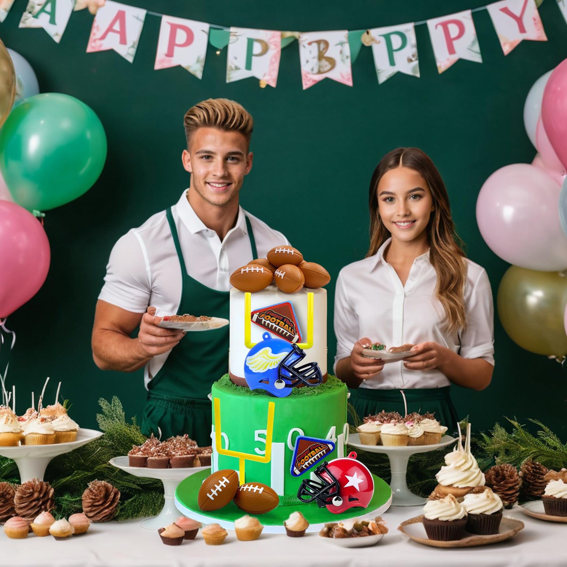 14 PCS Football Party Supplies Set with Goal Post Topper Mini Footballs and Mini Helmet Perfect for Game Day and Football Themed Birthday Parties