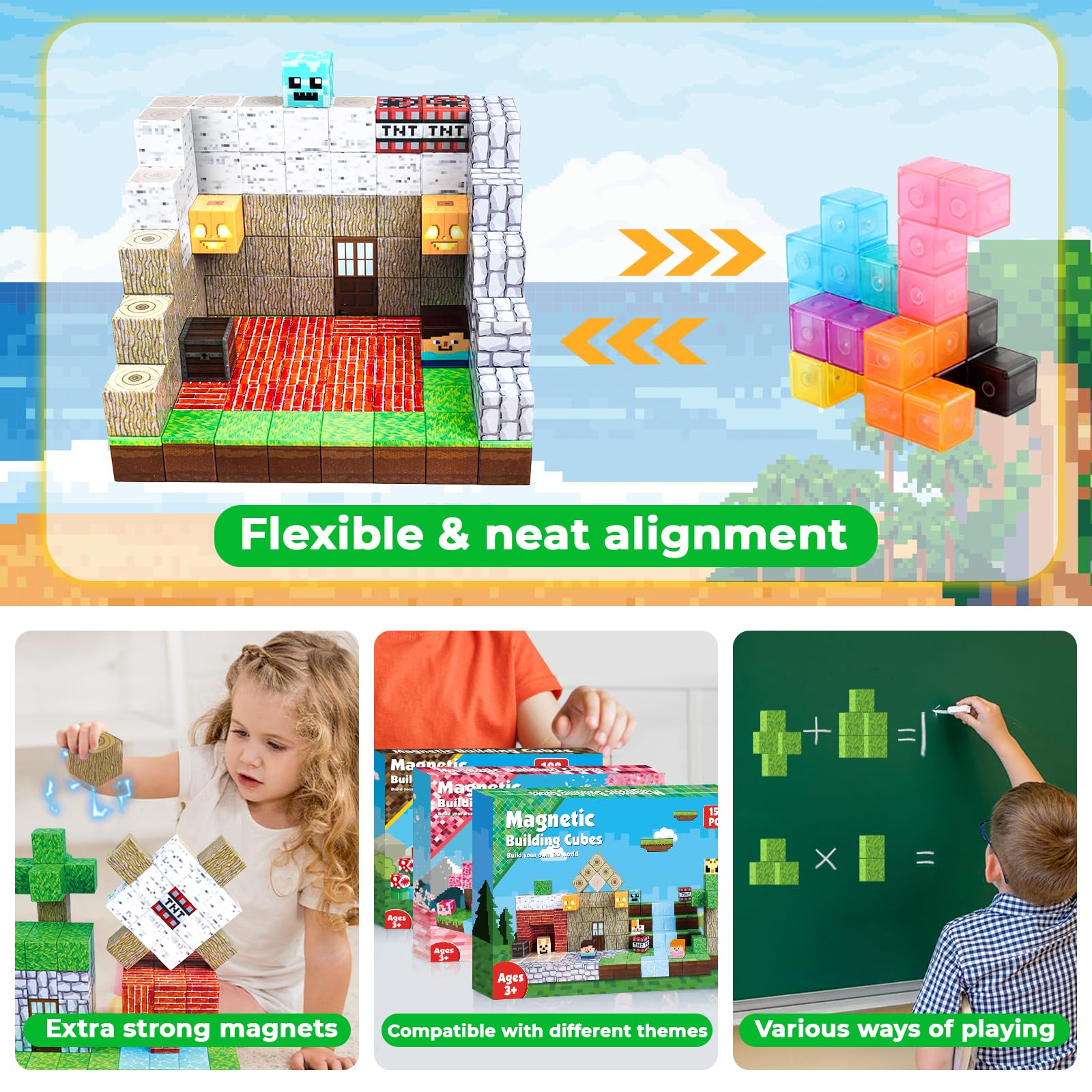 ToyUnited 150PCS Magnetic Blocks - Magnetic Building Blocks, Magnet Cubes Toys Stacking, Build Forest World Set, STEM Montessori Sensory Toys for Kids