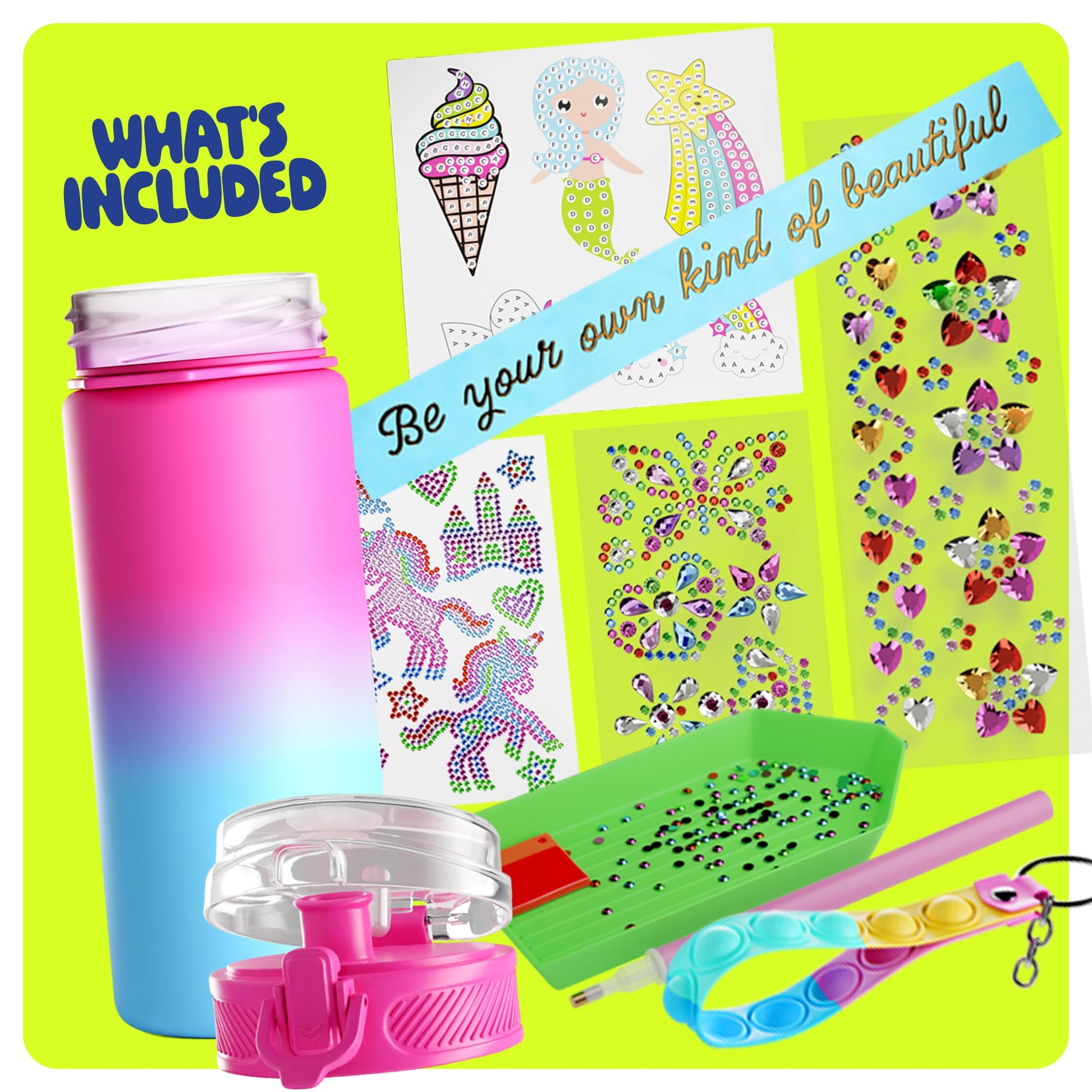 Dan&Darci Decorate Your Own Glow-in-the-Dark Water Bottle Kit for Girls - Birthday Gifts for Girl Ages 4-6 5-7 6-8 - 4 5 6 7 8 Year Old Birthday Gift