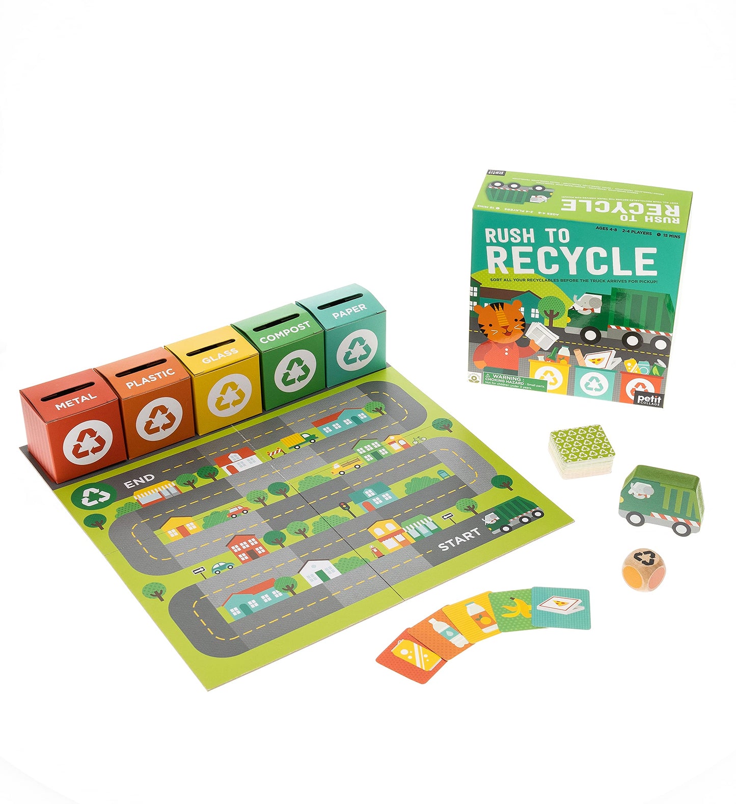 Petit Collage: Rush to Recycle | Teach Kids About Recycling| Sort All the Recyclibles Before the Truck Comes | Made with Recycled Card and Vegetable