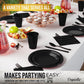 350 Pcs Black Plastic Plates For Party, Black Disposable Plates Set, 50 Of Each 9" Dinner Plate Set, 7" Dessert Plate, Cups, Napkins & Cutlery Plastic