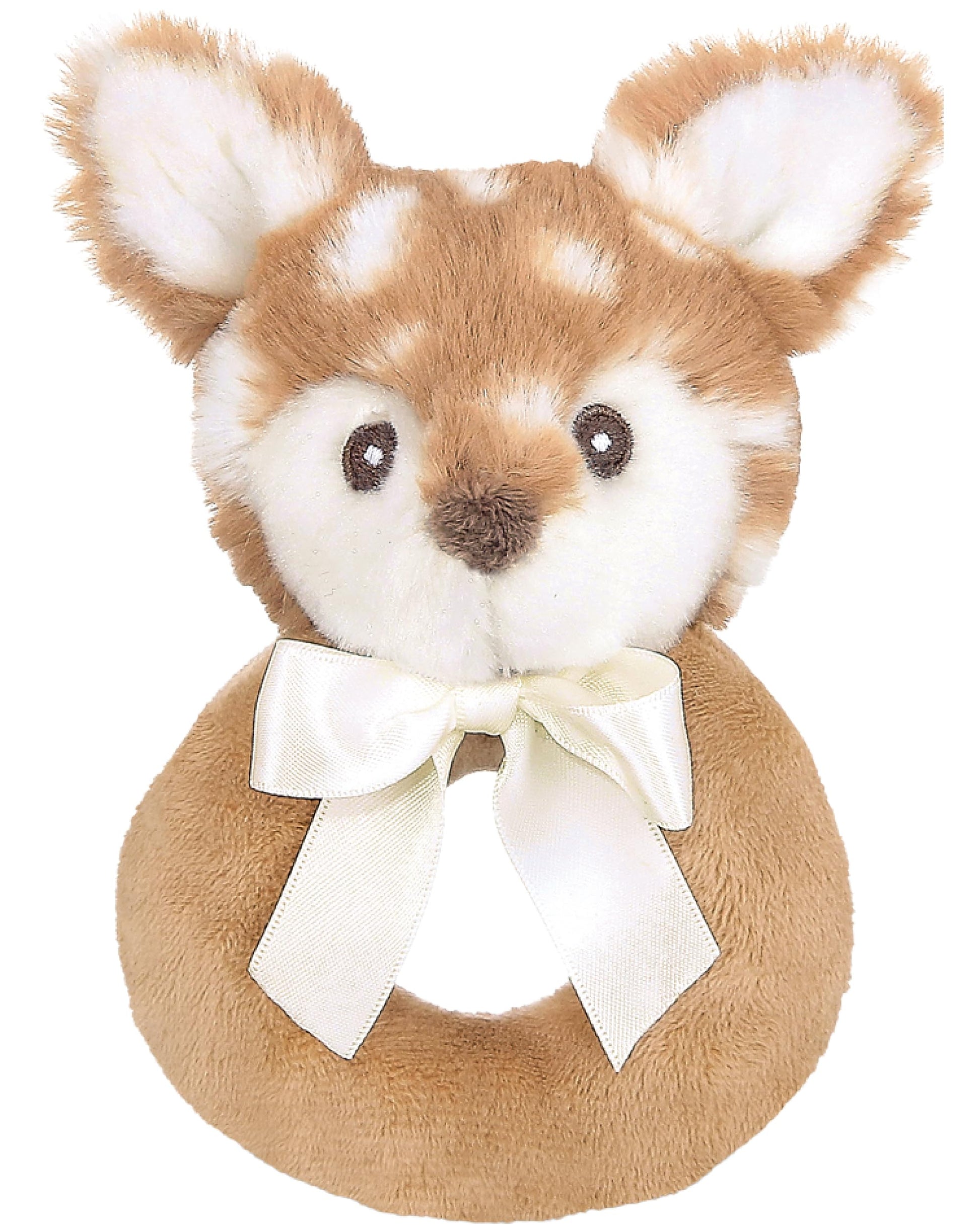 Bearington Collection Baby Lil’ Willow, 5.5 Inch Fawn Plush Stuffed Animal, Soft Baby Rattles and Plush Rings - Toys for Babies