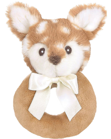 Bearington Collection Baby Lil’ Willow, 5.5 Inch Fawn Plush Stuffed Animal, Soft Baby Rattles and Plush Rings - Toys for Babies