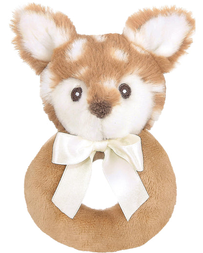 Bearington Collection Baby Lil’ Willow, 5.5 Inch Fawn Plush Stuffed Animal, Soft Baby Rattles and Plush Rings - Toys for Babies