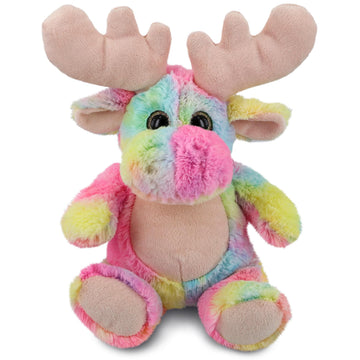 Puzzled DolliBu Rainbow Moose Stuffed Animal - Soft Huggable Moose Stuffed Toy, Adorable Playtime Wildlife Plush Toy, Cute Cuddle Gifts for Kids