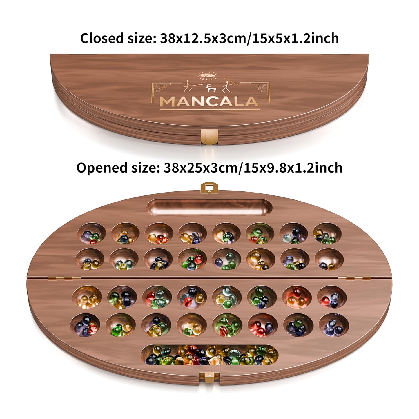Wooden Mancala Board Game Set, Classic 2-Player Folding Game, Fun Classic Table Game with Solid Wooden Board for Adults (Wood)
