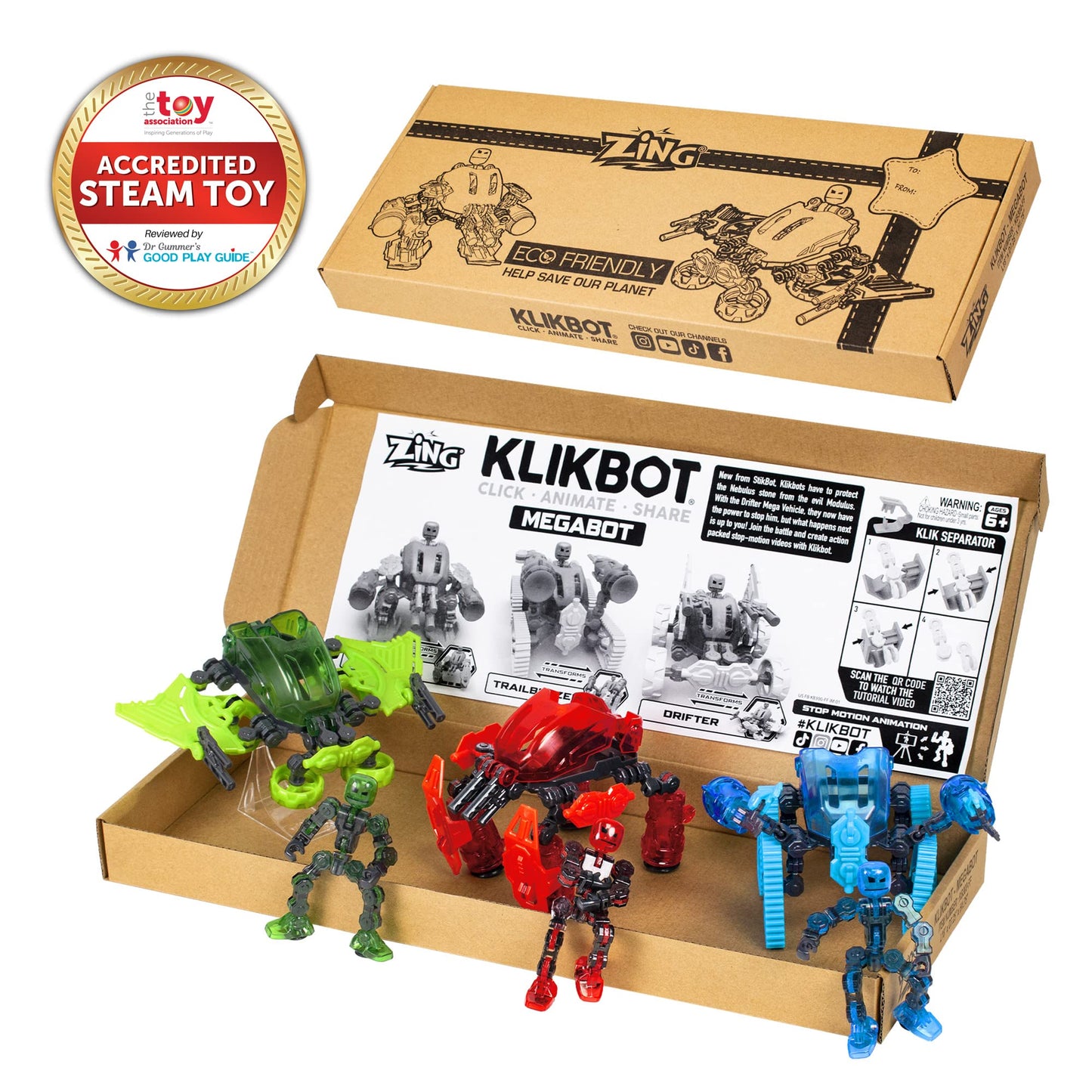 Zing Klikbot Megabots - Pack of Three - Green, Blue and Red - Toy Figures with Unique Accessories - for Kids 8 Plus