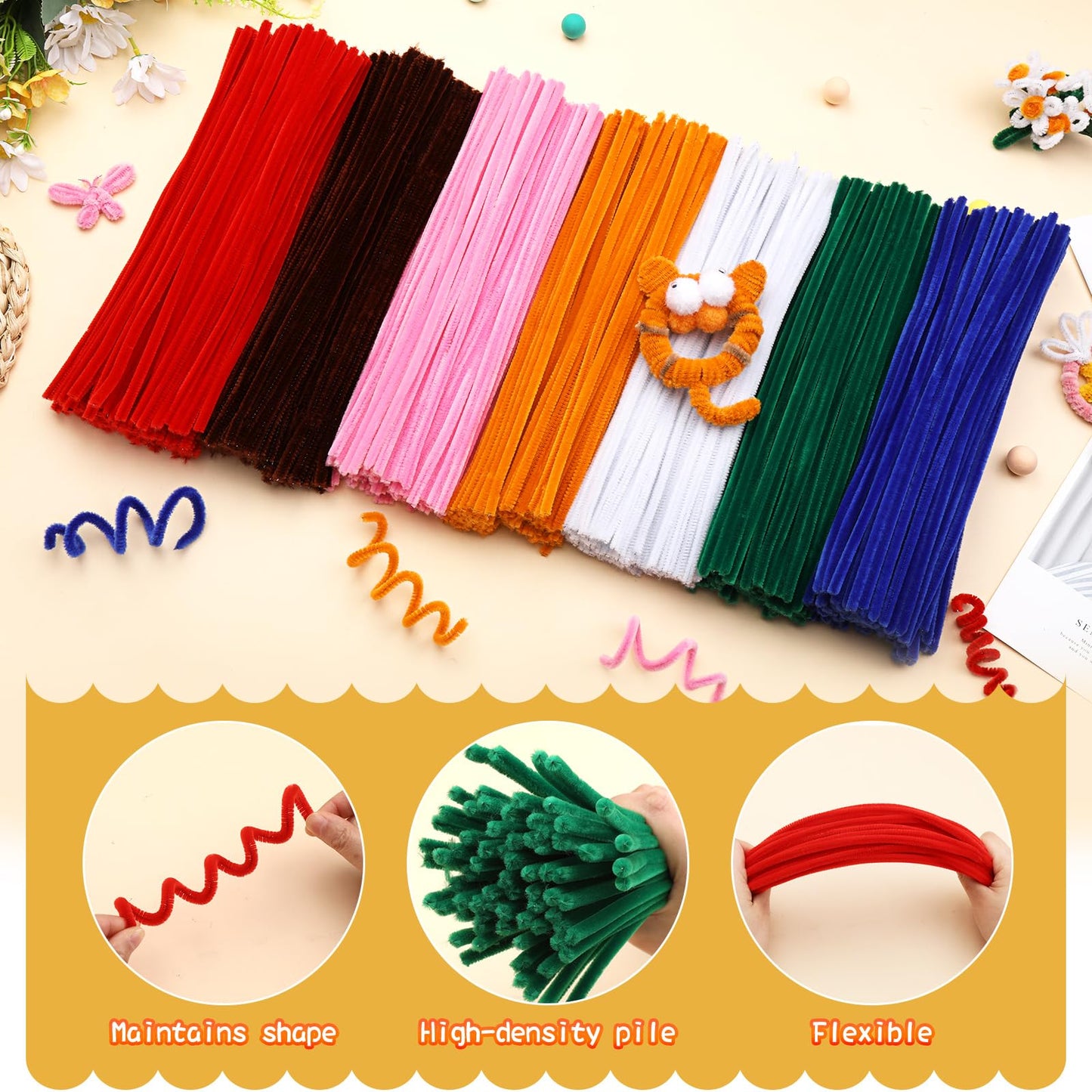 60 PCS White Pipe Cleaners - Bulk Art & Craft Pipe Cleaners Chenille Stem for Creative Home Decoration and Arts Crafts
