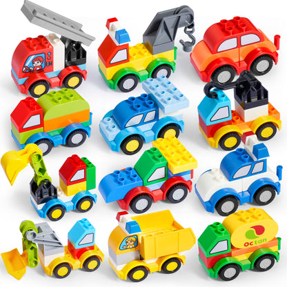 JOYIN 80Pcs Toddlers Car Building Blocks Set, 12Pcs Different Vehicles, Build Your Own Toy Cars, Compatible with Brand Name Building Bricks for Kids