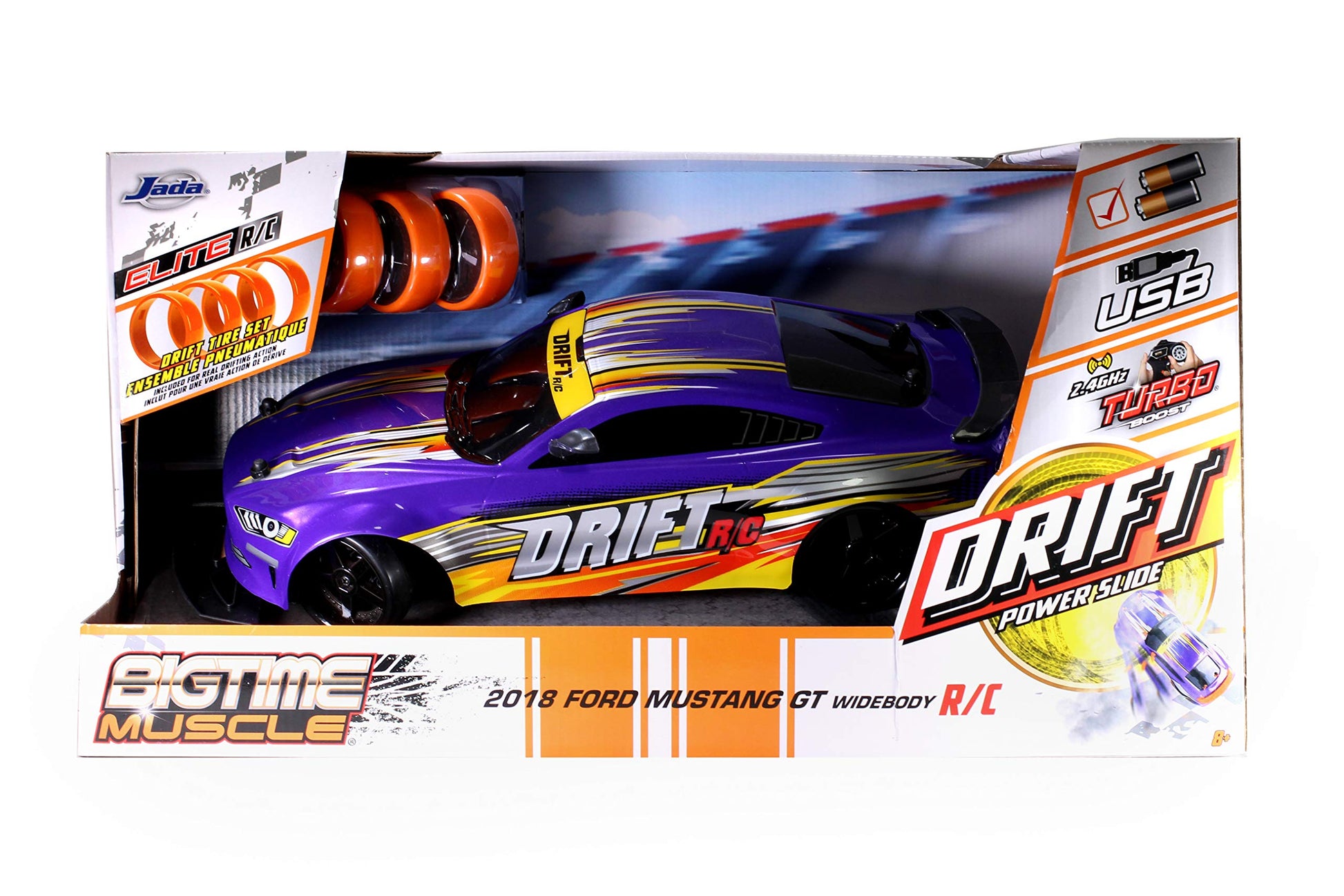 Jada Toys Bigtime Muscle 1:10 2018 Ford Mustang GT Widebody Drift RC Remote Control Car 2.4 GHz, Toys for Kids and Adults