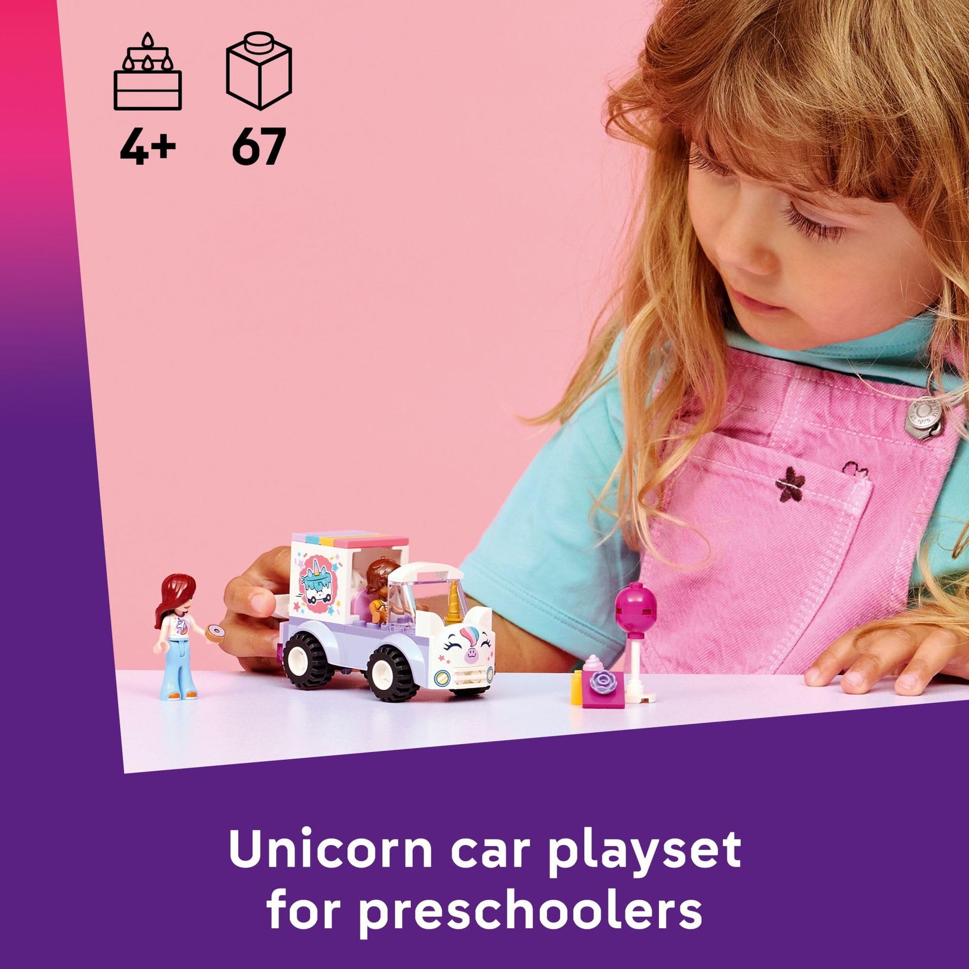 LEGO Friends Unicorn Cake Delivery Car Building Toy for Girls & Boys - Pretend Play Set for Preschool Kids, Ages 4+ - W/Paisley & Leo Minidolls &