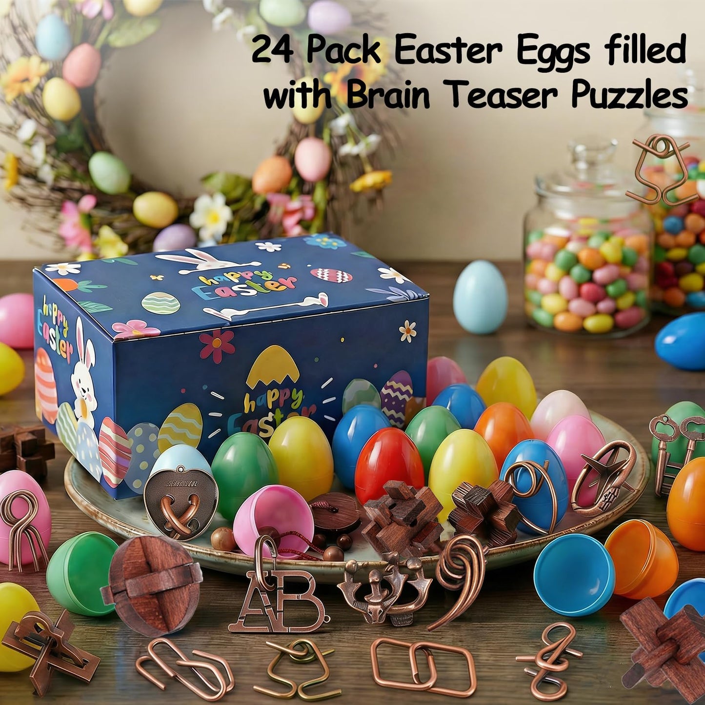 24 Pcs Brain Teaser Puzzles for Adults - Metal & Wooden 3D IQ Test Logic Game, Unlock Interlocking Brain Puzzle Toys for Teens Kids, Smart Educational