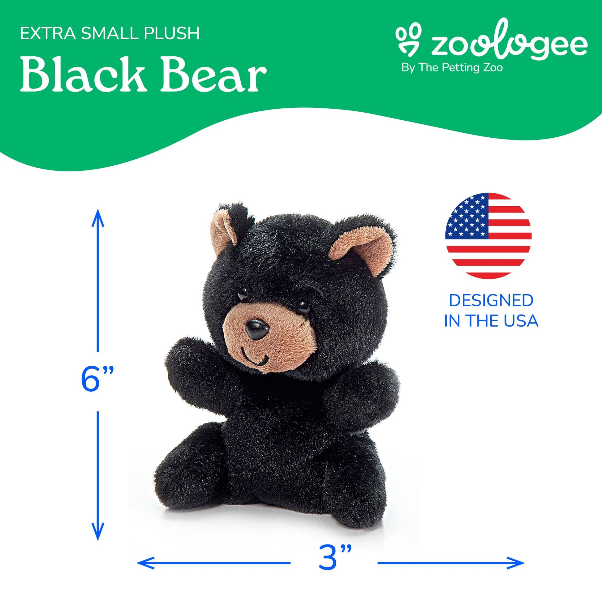 The Petting Zoo Black Bear Stuffed Animal Plushie, Gifts for Kids, Nuggetz Wildlife Animals, Bear Panda Plush Toy, 6 inches