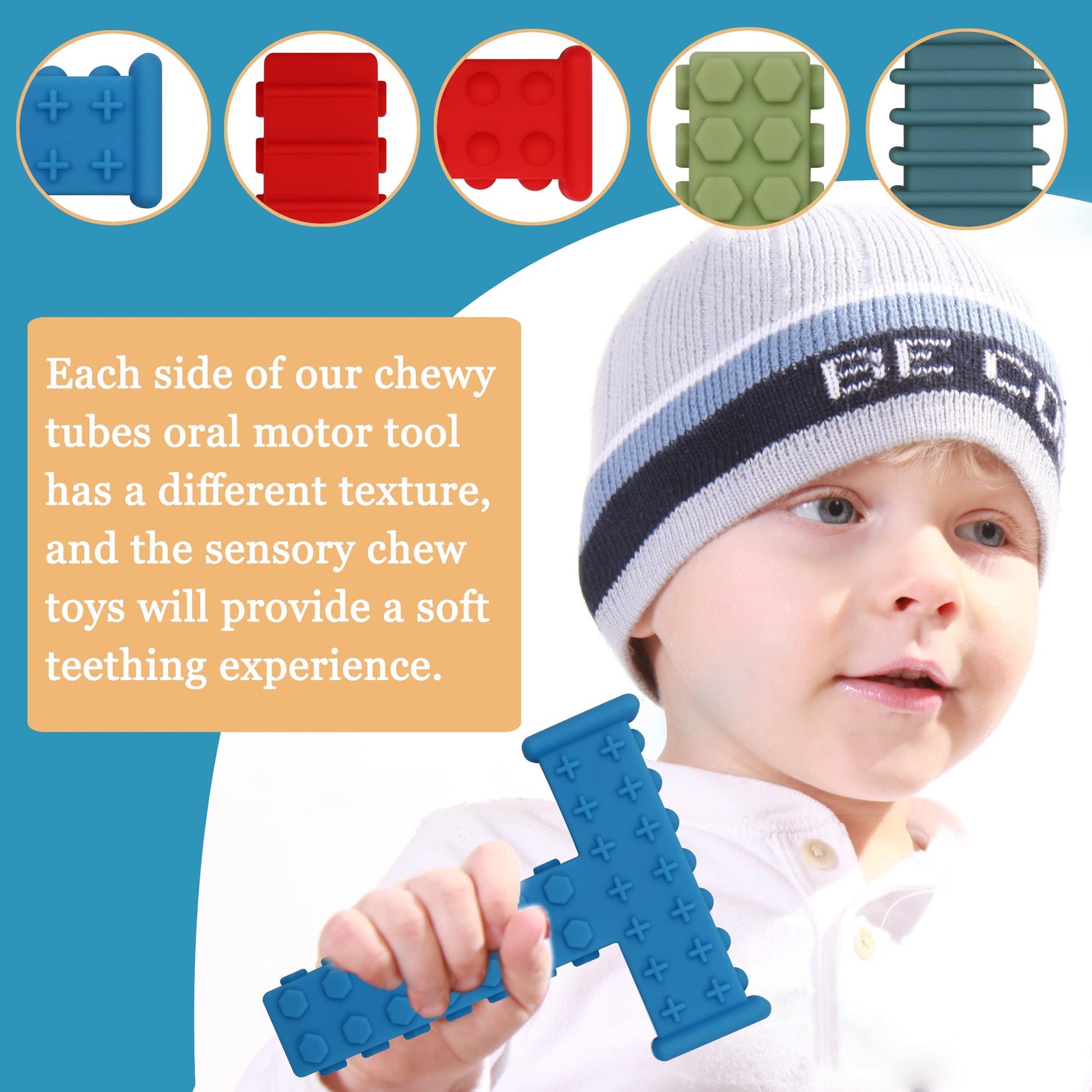 Sensory Chewy Toys for Autistic Children, 5 Pack Chew Sticks for Kids with Autism, ADHD, SPD, Chewies with Special Needs, Silicone Tubes Teething Toys