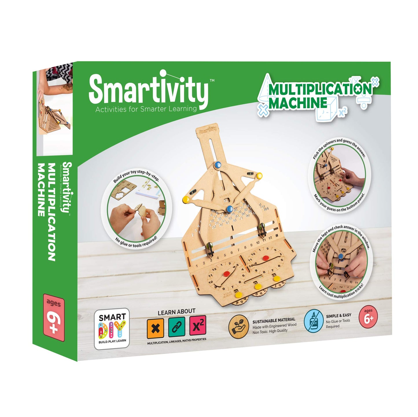Smartivity Multiplication Machine 3D Wooden Model Engineering Educational Toy for Kids Ages 6 and Up, includes Rubber Bands, Engineered Wood