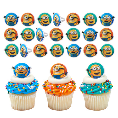DecoPac Minions Cupcake Rings, 24 Despicable Me™ Cupcake Decorations, Phil, Carl and Bob - 24 Pack