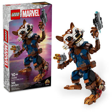 LEGO Marvel Rocket & Baby Groot Minifigure, Guardians of The Galaxy Inspired Marvel Toy for Kids, Buildable Action Figure for Play and Display, Gift