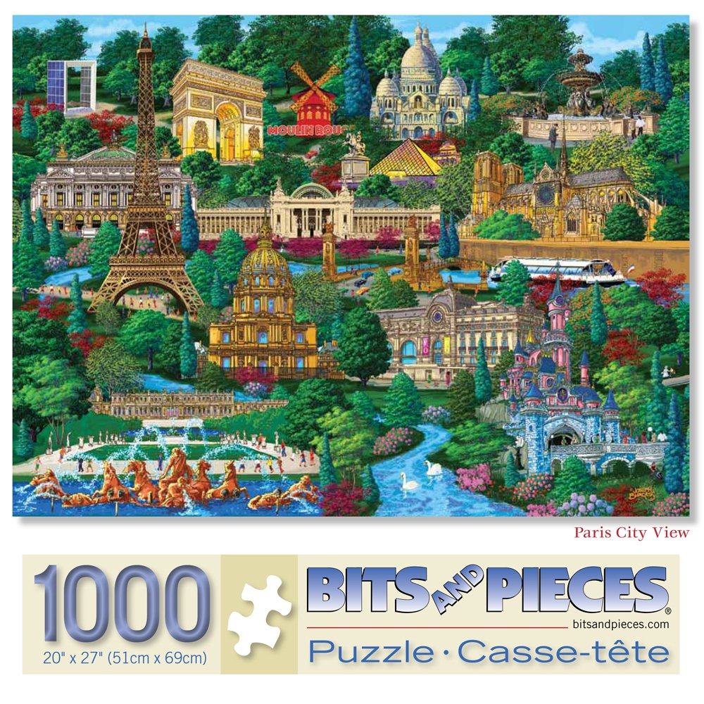 Bits and Pieces 1000 Piece Puzzles for Adults - Paris City View - Large 20" x 27" Jigsaw Puzzles 1000 Pieces Eiffel Tower, No 2 Pieces Alike