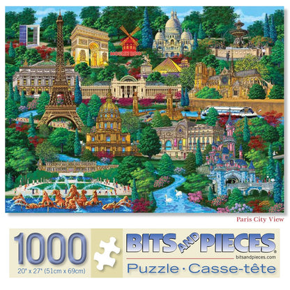 Bits and Pieces 1000 Piece Puzzles for Adults - Paris City View - Large 20" x 27" Jigsaw Puzzles 1000 Pieces Eiffel Tower, No 2 Pieces Alike