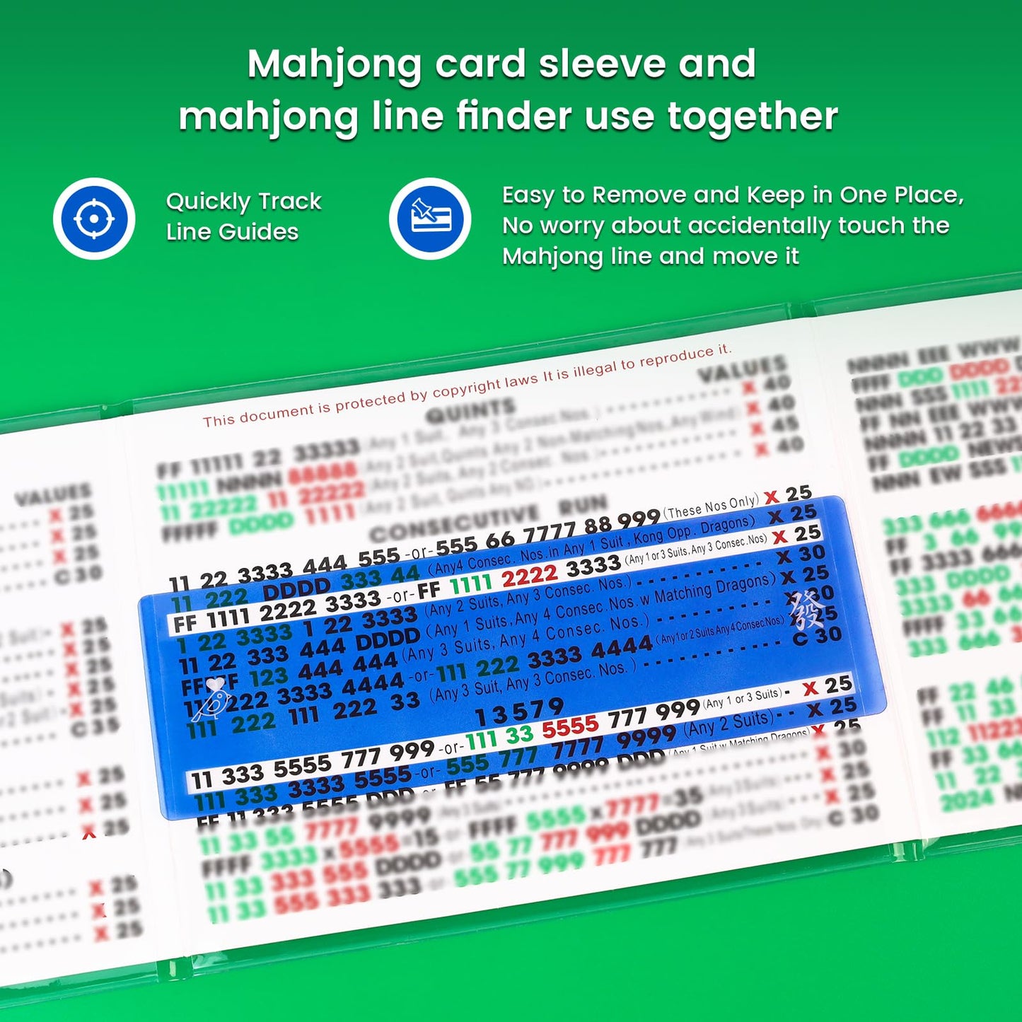 Mahjong Card Line Positioning Set (4Pcs Mahjong Line Finder and 4Pcs Card Sleeve) Applicable for 2026, Quickly Track Line Guides, Easy to Remove