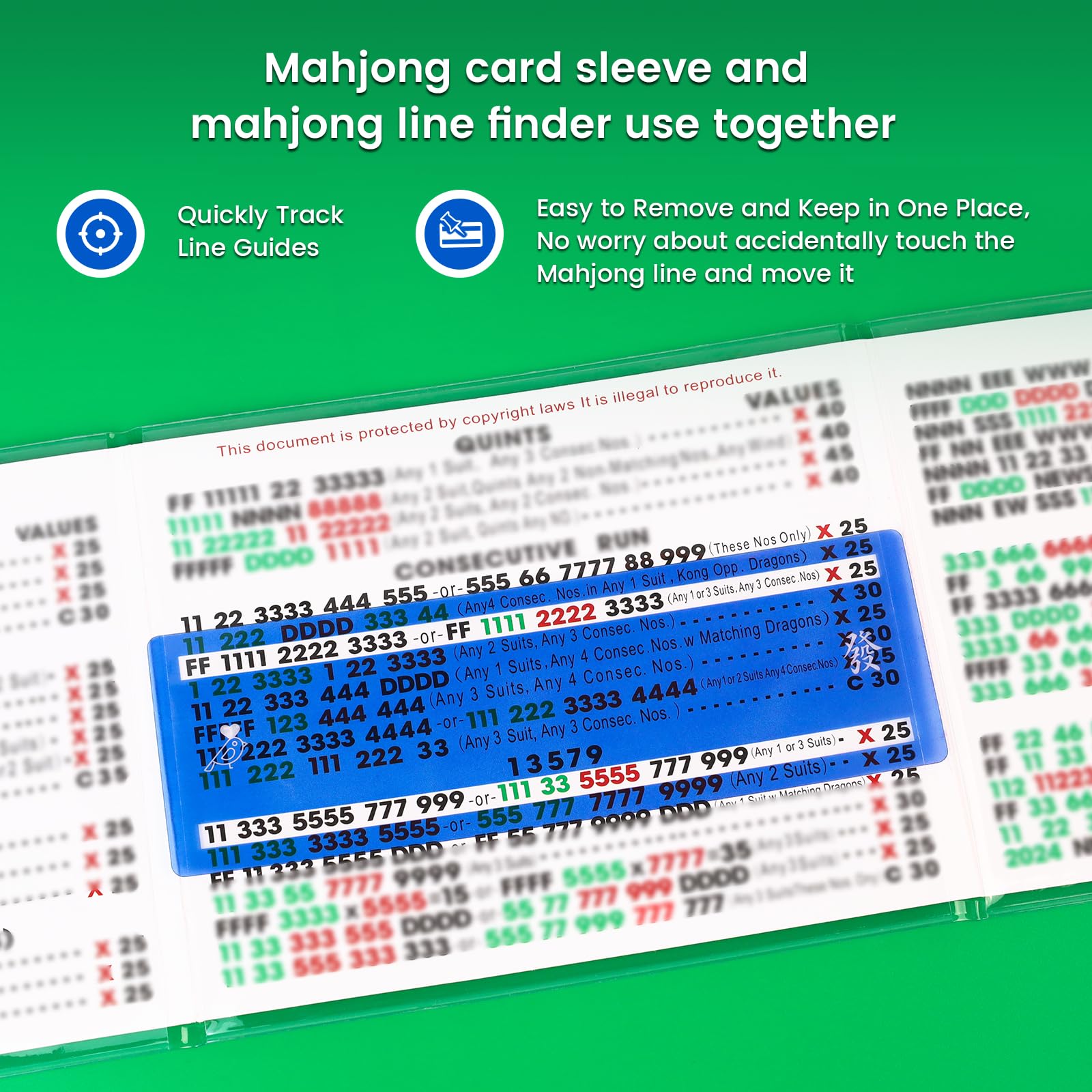 Mahjong Card Line Positioning Set (4Pcs Mahjong Line Finder and 4Pcs Card Sleeve) Applicable for 2026, Quickly Track Line Guides, Easy to Remove