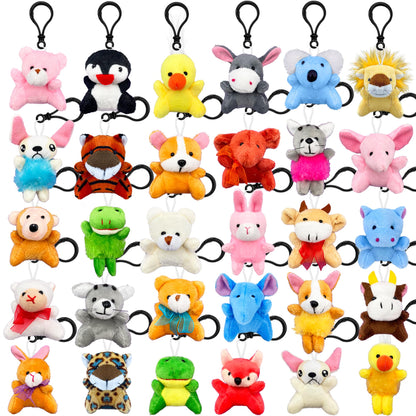 XIPEGPA 30 PCS Mini Plush Animals Keychain Set Small Stuffed Animals for Goodie Bags Easter Schools Birthday Party Favor Supplies