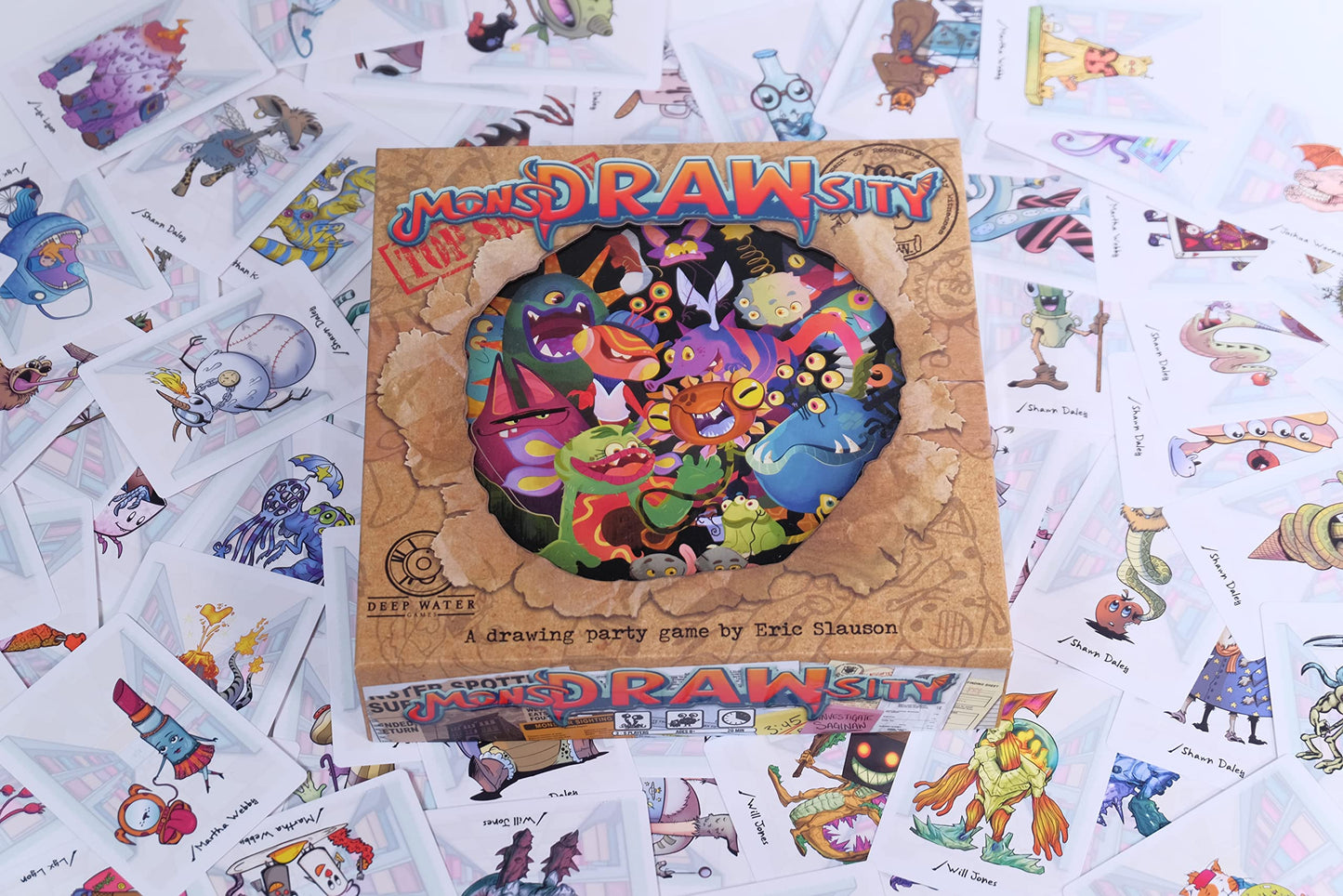 Deep Water Games MonsDRAWsity Top Secret Version, Drawing Party Game Based on Verbal Description, Take Turns Describing & Drawing a Bizarre Monster