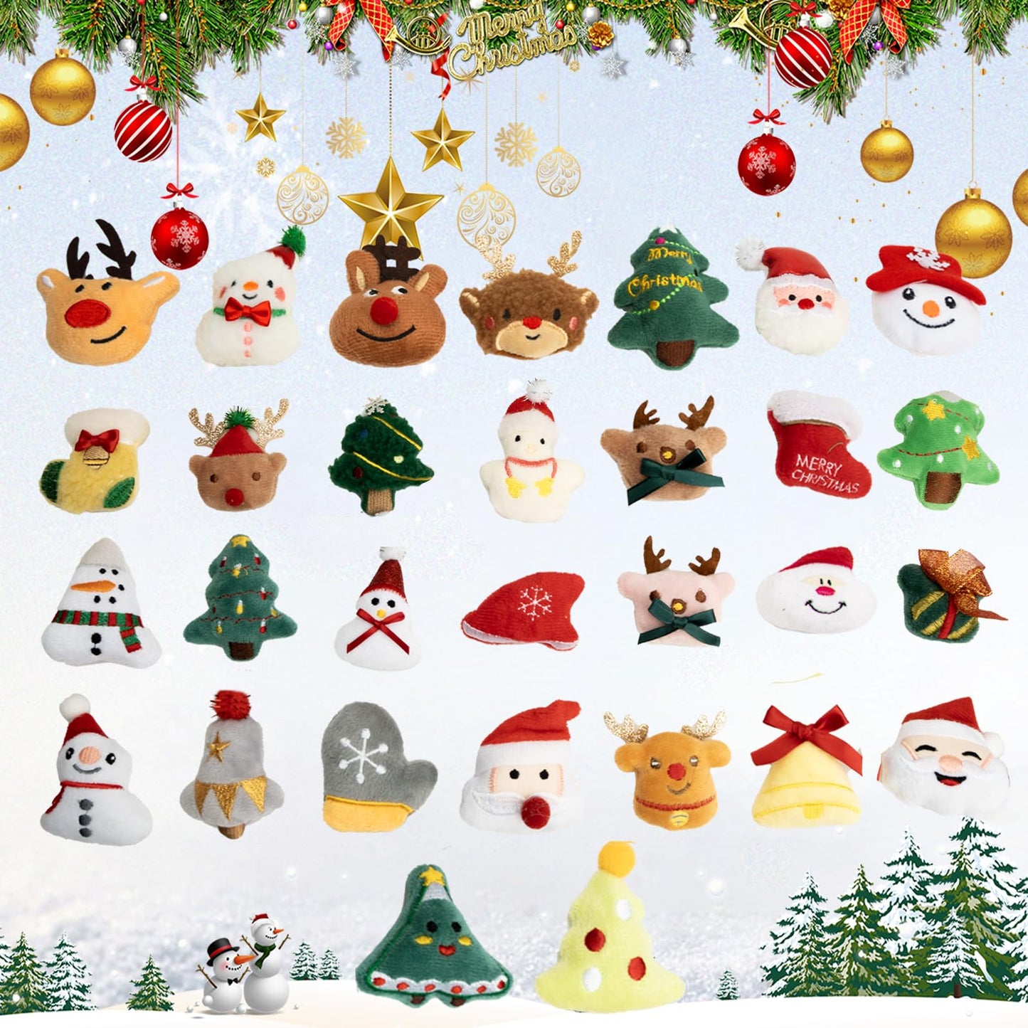 Hsodnr 60 Pack Christmas mini Plush Toy?Mini Set Plush Christmas Ornaments? Angel Santa Claus Snowman Reindeer Mini Christmas Tree Ornaments?Gifts