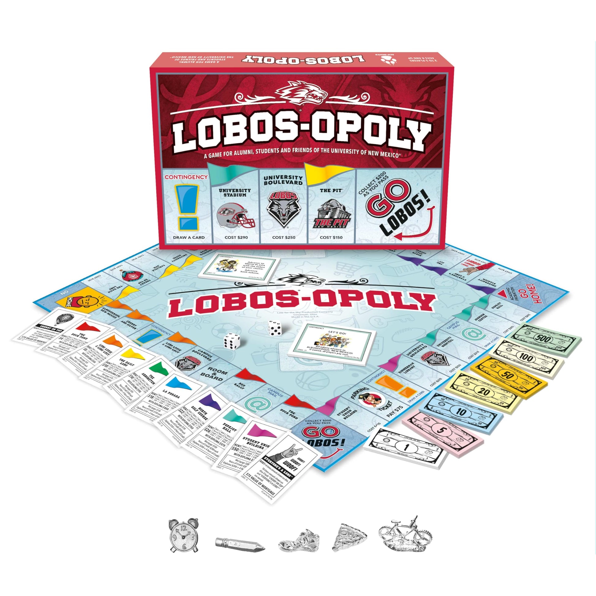 Late for The Sky Lobos-Opoly Board Game - University of New Mexico UNM Lobos Family Board Game, Campus Properties, Ages 8+, 2-6 Players, Traditional