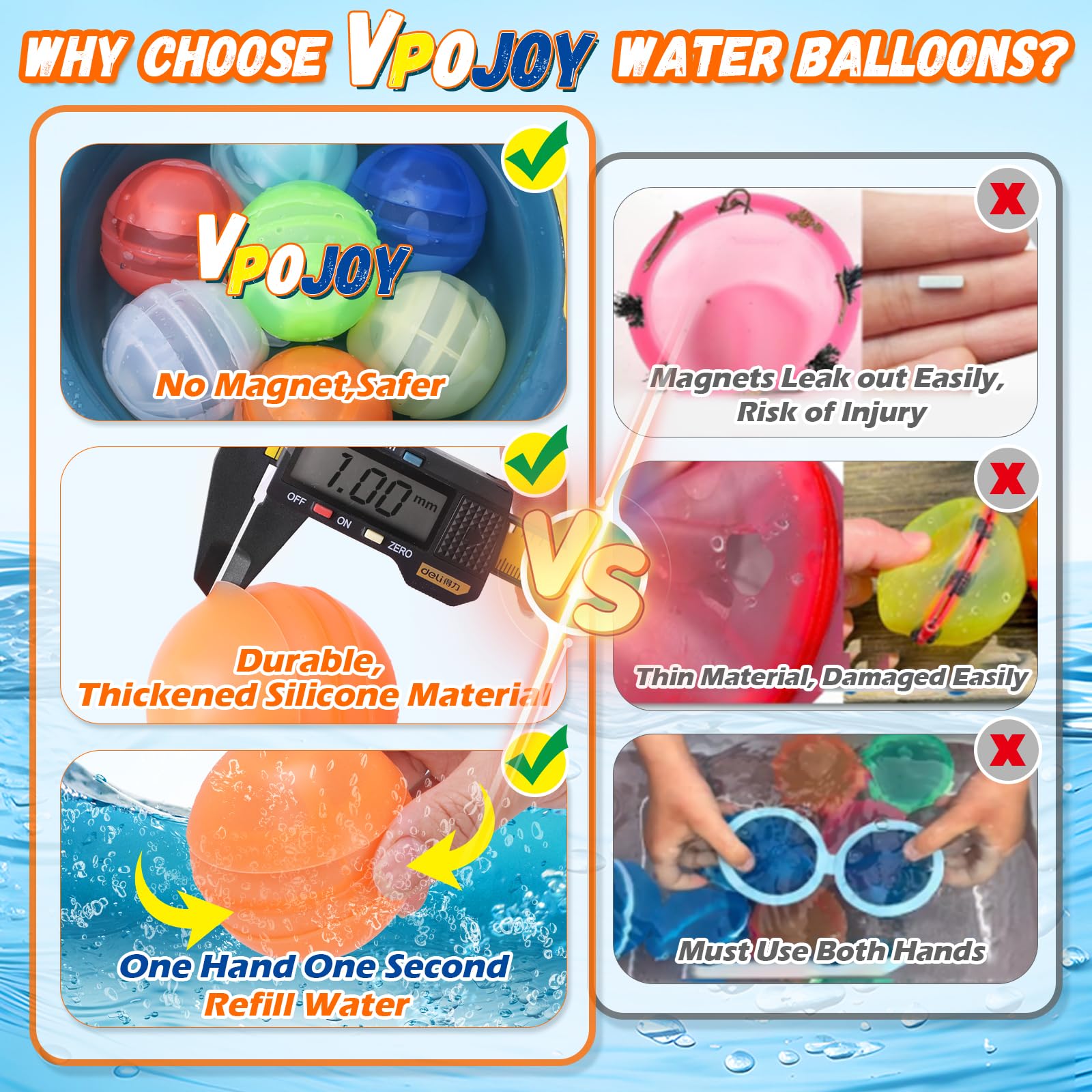 Reusable Water Balloons, 12 Pcs Self-Sealing Quick Fill Silicone Water Bombs, One-Hand Easy Fill Refillable Summer Pool Toys Easter Gifts for Kids
