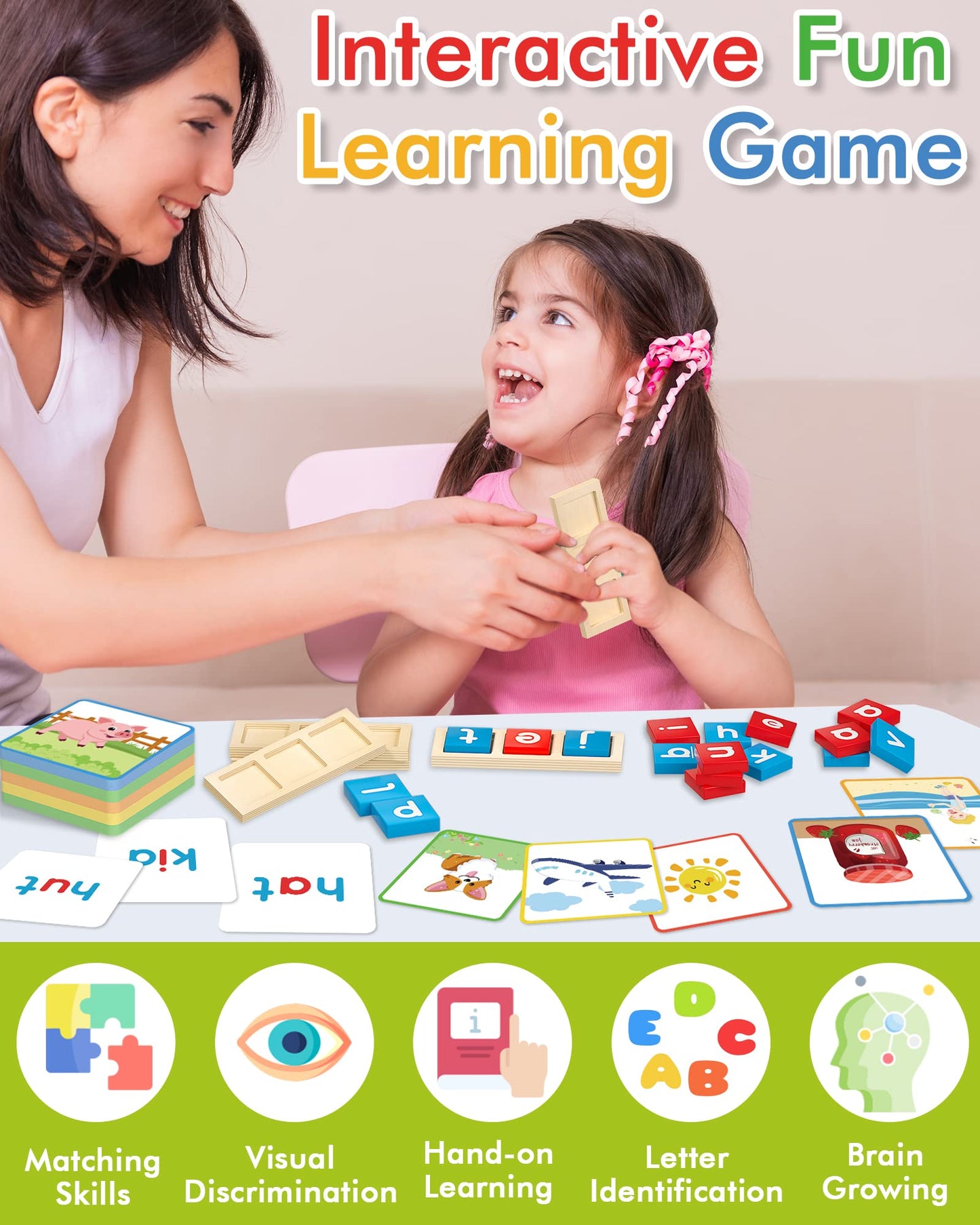 Wooden CVC Word Spelling Games, Montessori Educational Learning Toys Gifts