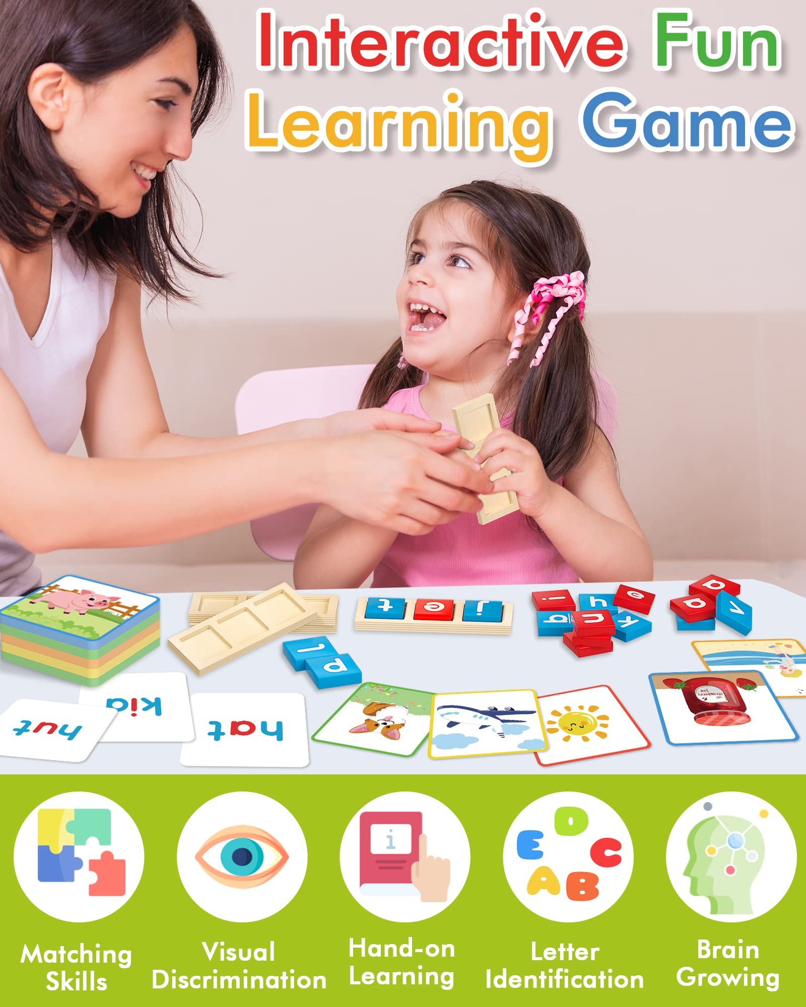 Wooden CVC Word Spelling Games, Montessori Educational Learning Toys Gifts