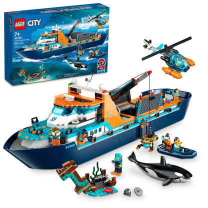 LEGO City Arctic Explorer Ship 60368 Building Toy Set, Fun Toy Gift for 7 Year Old Boys and Girls, with a Floatable Boat, Helicopter, Dinghy, ROV Sub