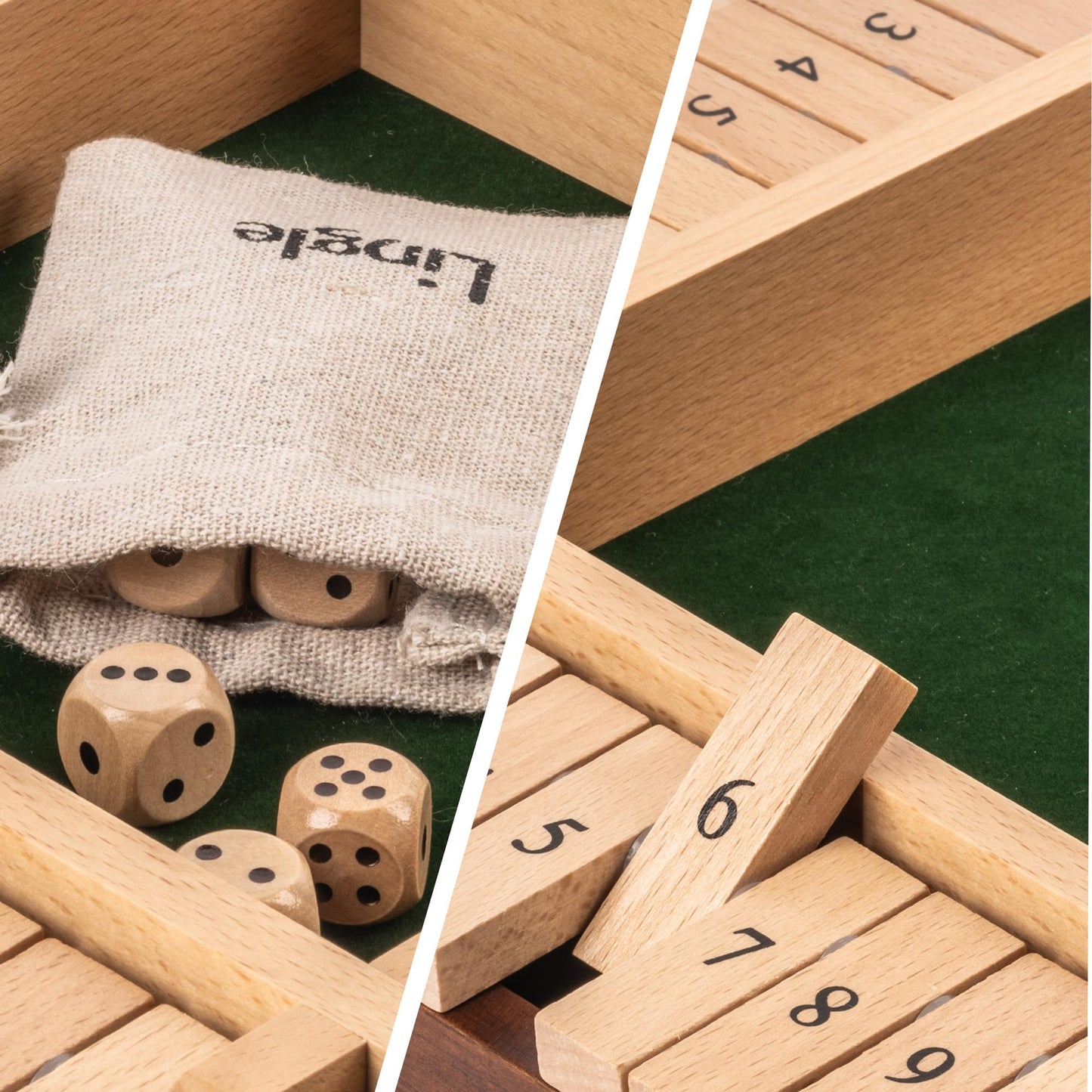 Lingle 11.8 Inch Shut The Box Dice Game, 2-4 Player Wooden Board Table Math Games, Classic Shut The Box Board Game