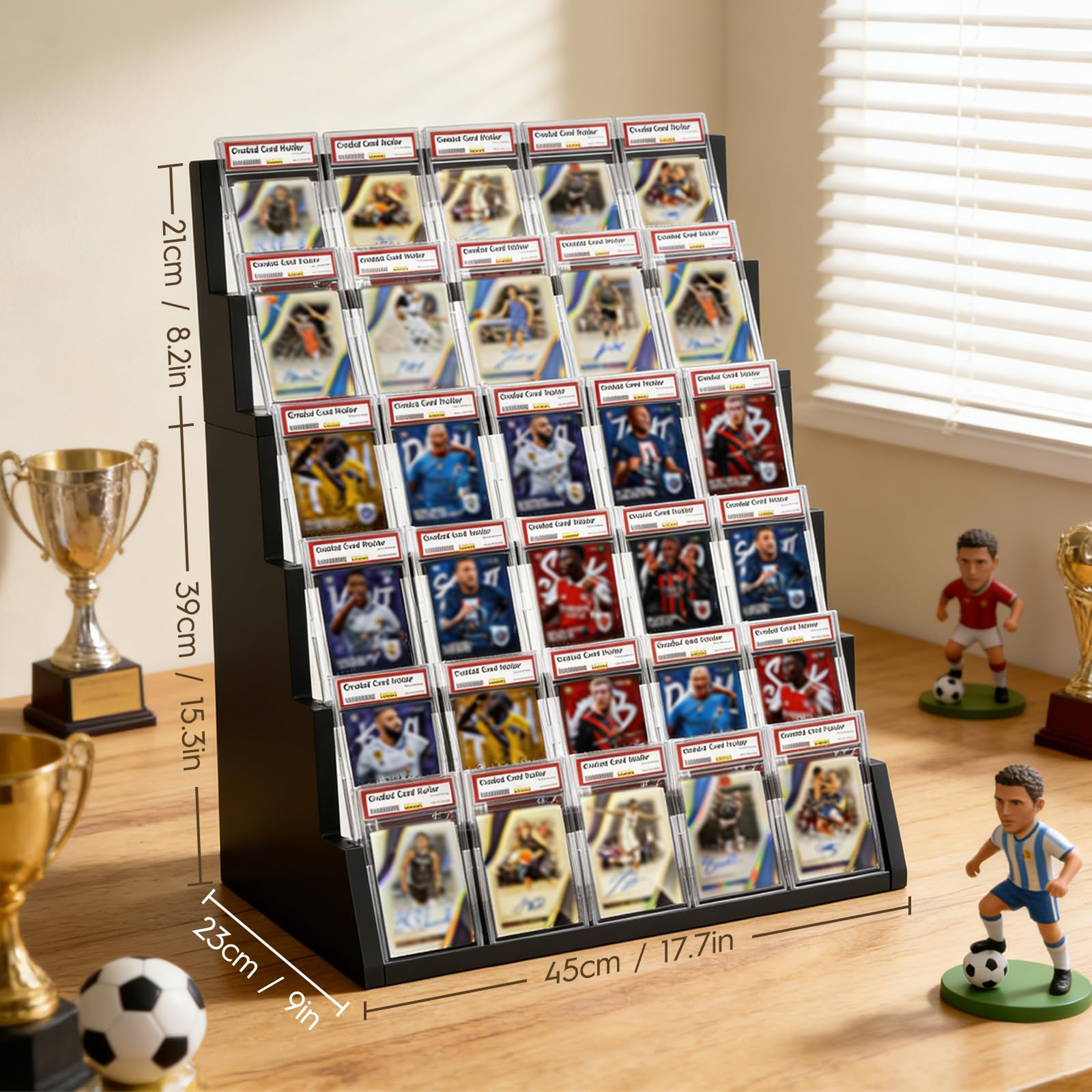 EAMC XHXX 6-Tier Trading Card Display Stand with Top Storage?Wood Detachable Card Display Stand?High Capacity Graded Card Display for Soprts Card