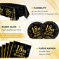 41PCS Happy 18th Birthday Decrations for Boys Girls Black Gold Themed Disposable Tableware Decor Includeing Plates Napkins Tablecloth for Eighteen
