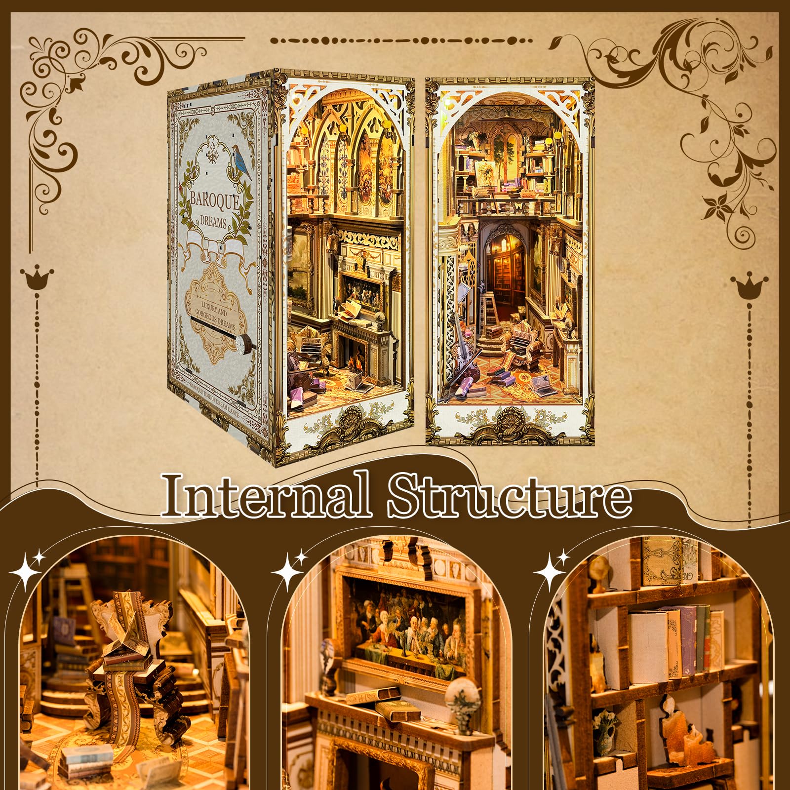DIY Book Nook Kit - Bookend Diorama with LED - 3D Wooden Puzzle DIY Miniature House Kits - Bookshelf Insert Decor - Booknook Dollhouse Crafts Hobbies