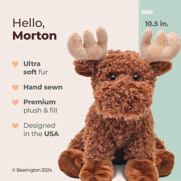 Bearington Morton The Moose Stuffed Animal - 10.5" Baby Moose Plush Toy with Soft and Fluffy Fur - Adorable Elk Stuffy Toy and Huggable Gift for Kids