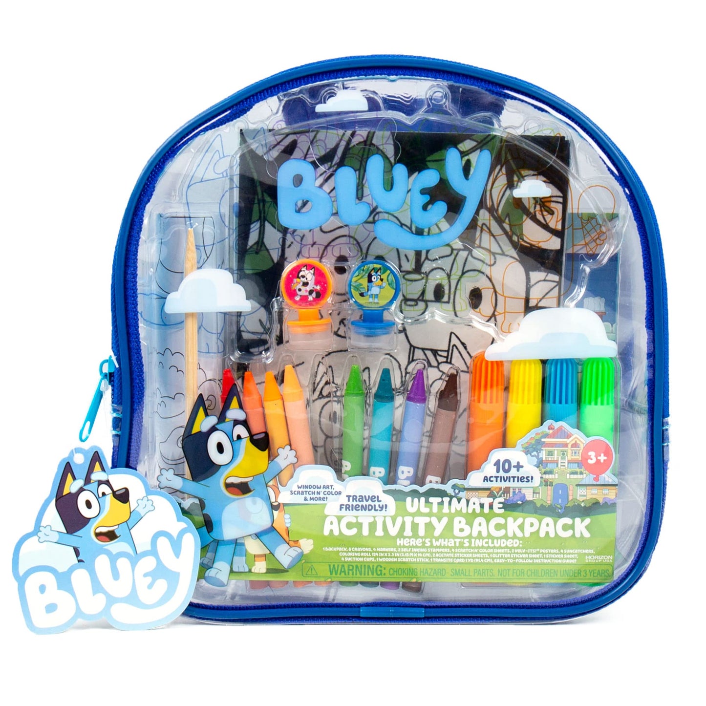 Horizon Group USA Bluey Ultimate Activity Backpack, 10+ Creative Projects in a Reusable Bag, Less-Mess Toddler Toys, Road Trip Essentials for Kids