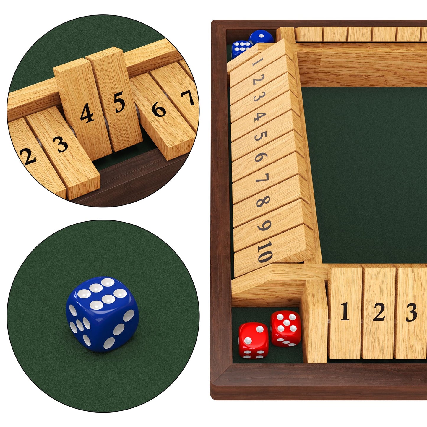 CANYAVE Shut The Box Game, 4 Player Wooden Board Game Dice Game, Classic Math Learning Game for Kids -12" x 12"