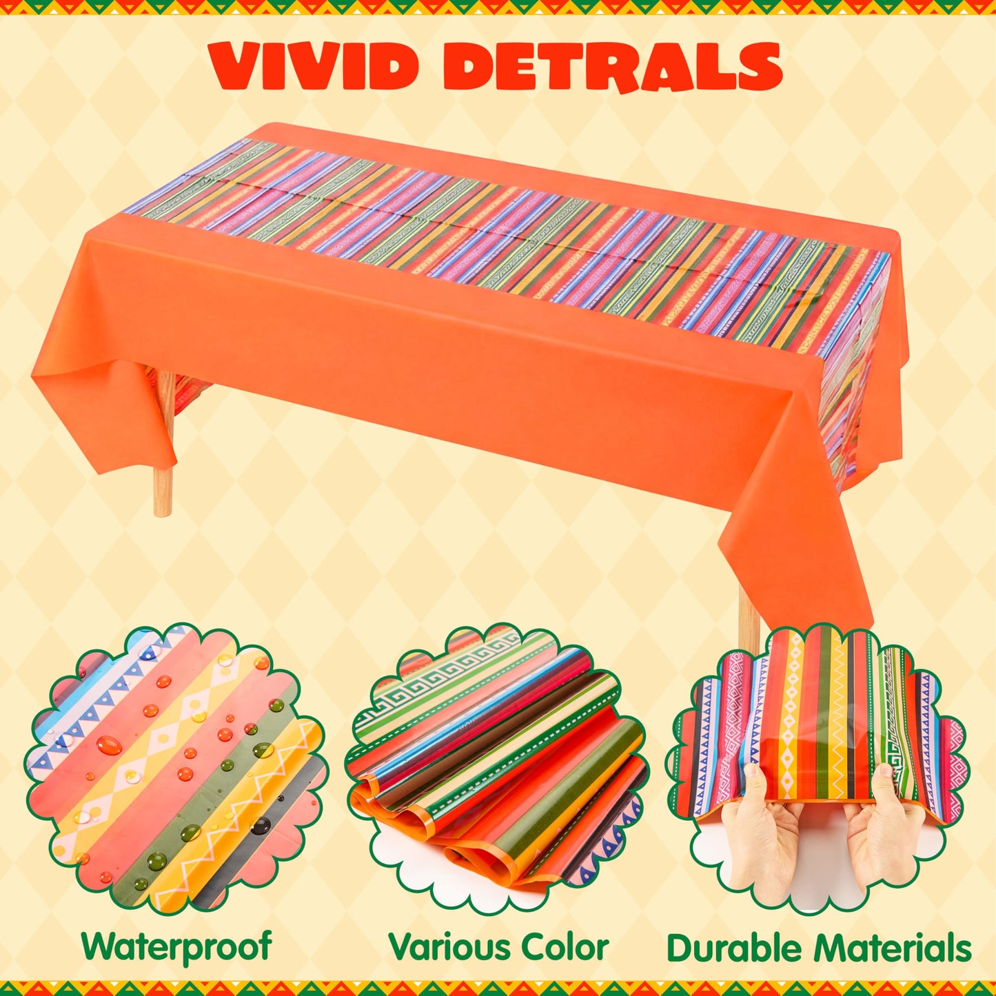 JOYIN 6 pcs Mexican Fiesta Tablecloth 54 x 108'' Party Plastic Tablecloth Striped Table Cover for Cinco De Mayo Decorations, Taco Night, Birthday