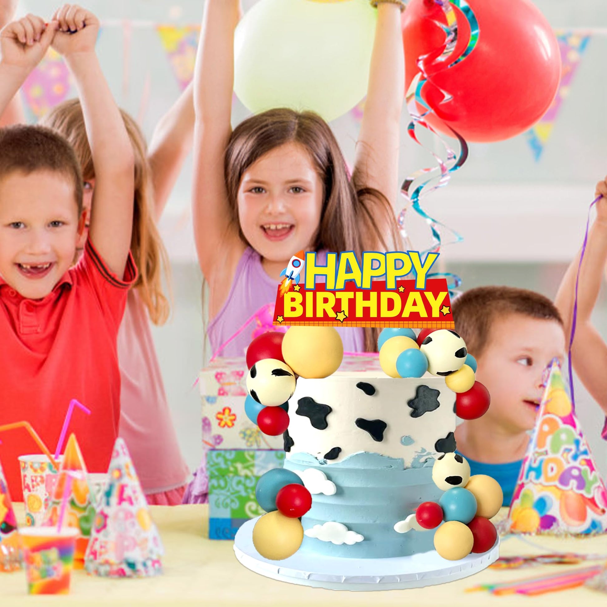 Balls Cake Toppers Blue Orange Birthday Cake Decorations for Baby Shower Birthday Cake Decorating (Cartoon story)